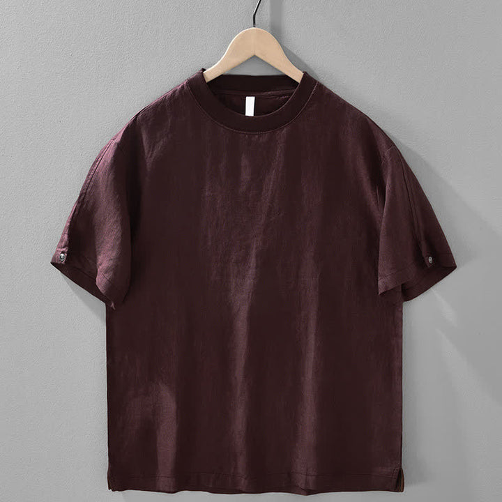 Buddha Stones Sommerliches, lässiges, minimalistisches Herren-T-Shirt aus einfarbigem Leinen mit Rundhalsausschnitt und kurzen Ärmeln - Kastanienbraun - US/ UK/AU42, EU52 (3XL) - image 13