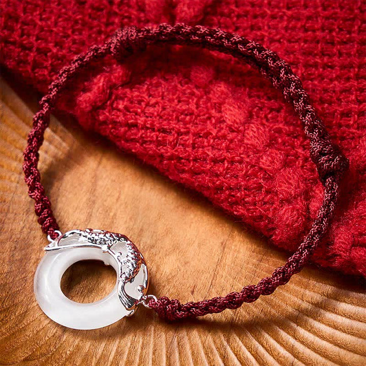 Buddha Stones Armband aus weißem Jade-Koi-Fisch und rotem Faden - image 2