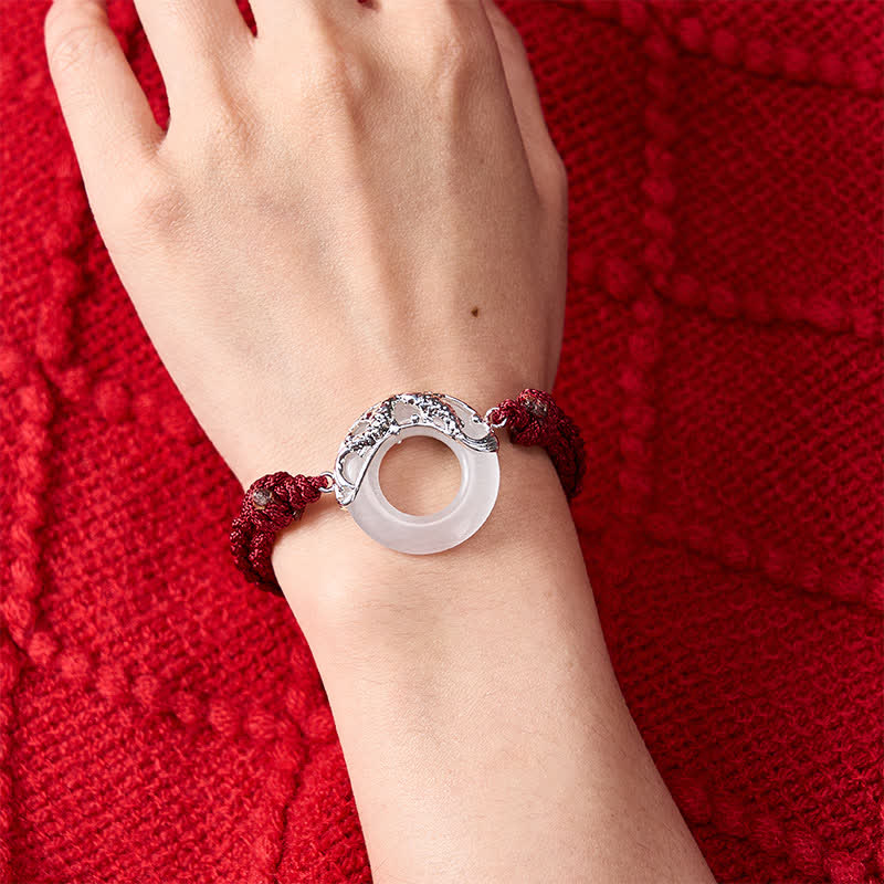 Buddha Stones Armband aus weißem Jade-Koi-Fisch und rotem Faden - image 4