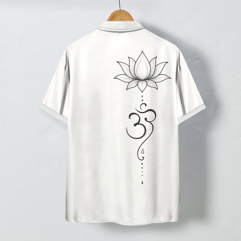 Buddha Stones Atmungsaktives Herren-Kurzarmhemd mit Lotus Om-Linienmuster und Knöpfen - image 1