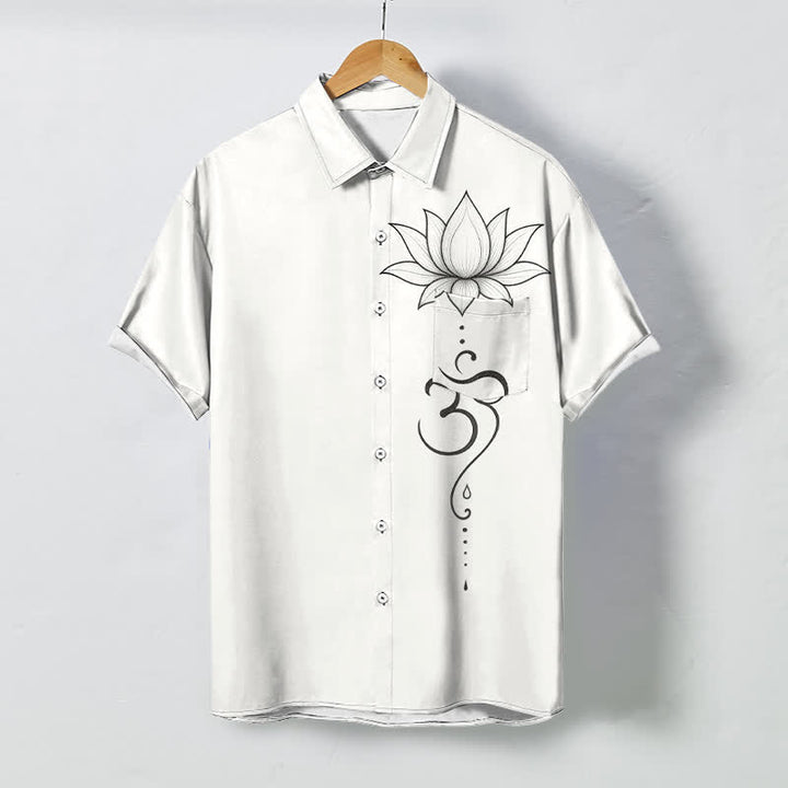 Buddha Stones Atmungsaktives Herren-Kurzarmhemd mit Lotus Om-Linienmuster und Knöpfen - Weiß - US/ UK/AU48, EU58 (4XL) - image 0