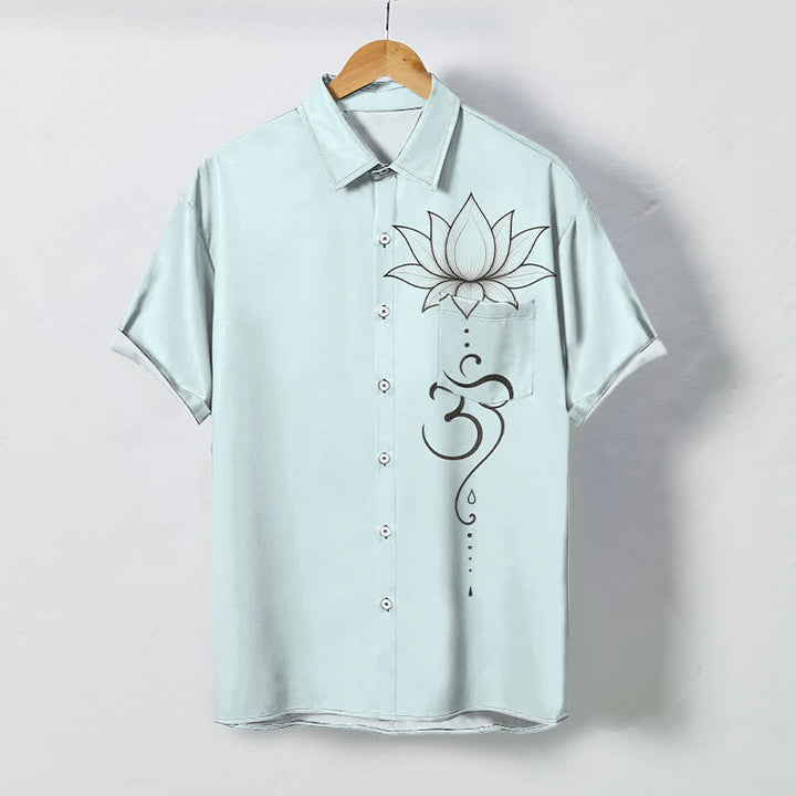 Buddha Stones Atmungsaktives Herren-Kurzarmhemd mit Lotus Om-Linienmuster und Knöpfen - Hellcyan - US/ UK/AU48, EU58 (4XL) - image 3