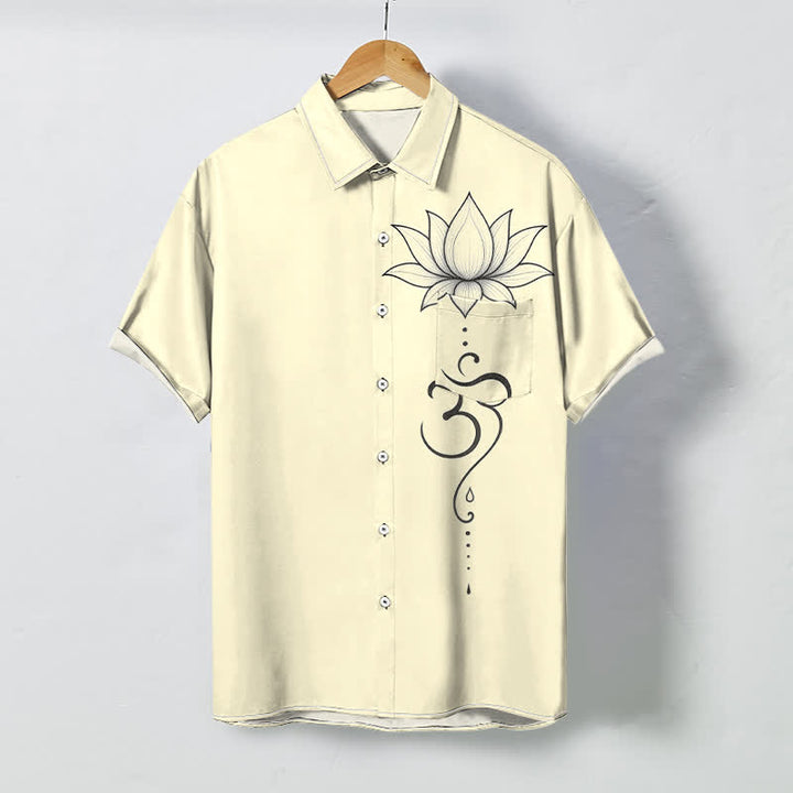 Buddha Stones Atmungsaktives Herren-Kurzarmhemd mit Lotus Om-Linienmuster und Knöpfen - Beige - US/ UK/AU48, EU58 (4XL) - image 5