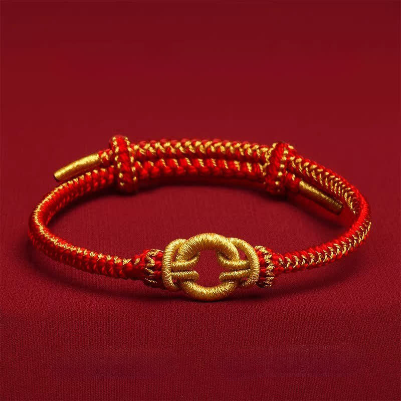 Buddha Stones Rotes Armband mit geflochtenem Knoten und chinesischen Tierkreiszeichen - Allgemein - Handgelenkumfang: 14–20 cm - image 1