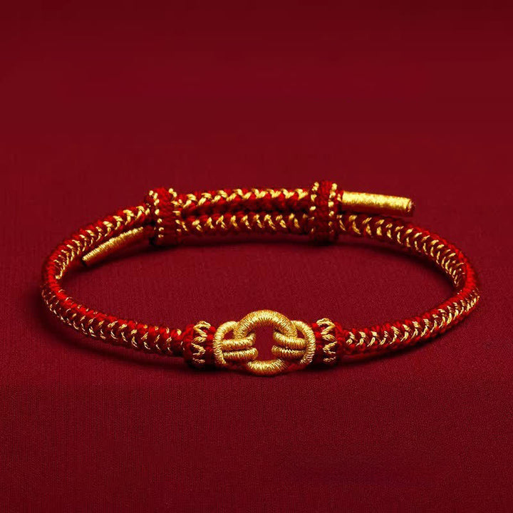 Buddha Stones Rotes Armband mit geflochtenem Knoten und chinesischen Tierkreiszeichen - Pferd - Handgelenkumfang: 14–20 cm - image 0