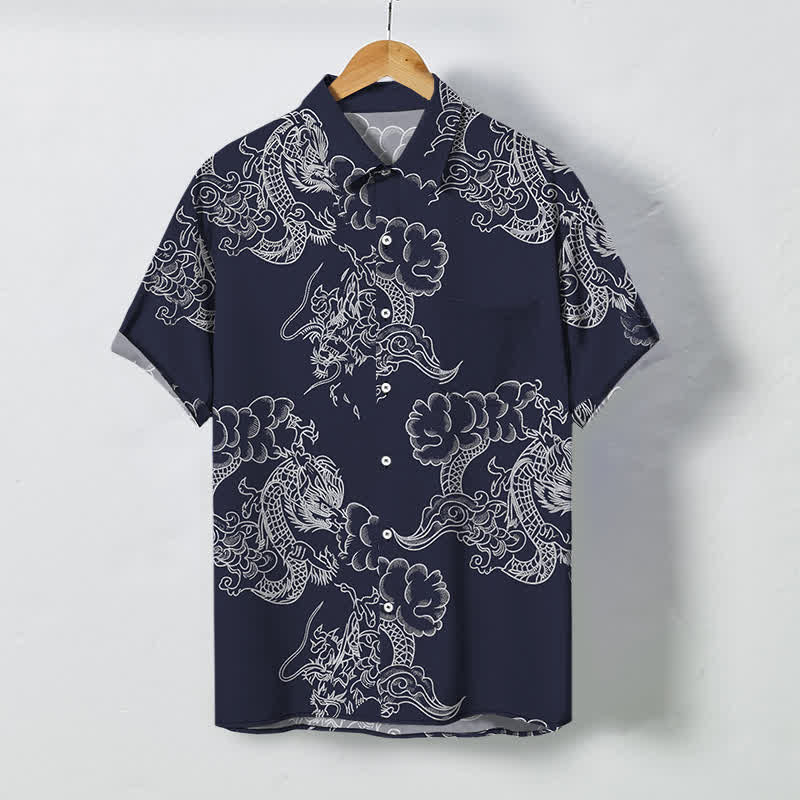 Buddha Stones Atmungsaktives Herren-Kurzarmhemd mit Vintage-Blumenmuster und Knöpfen - Mitternachtsblau - US/ UK/AU48, EU58 (4XL) - image 0