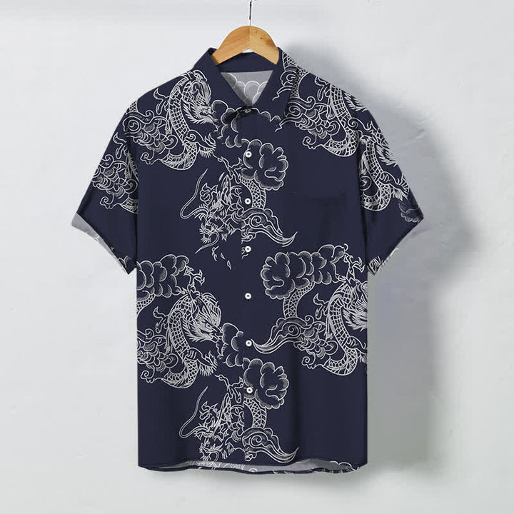 Buddha Stones Atmungsaktives Herren-Kurzarmhemd mit Vintage-Blumenmuster und Knöpfen - Mitternachtsblau - US/ UK/AU48, EU58 (4XL) - image 0