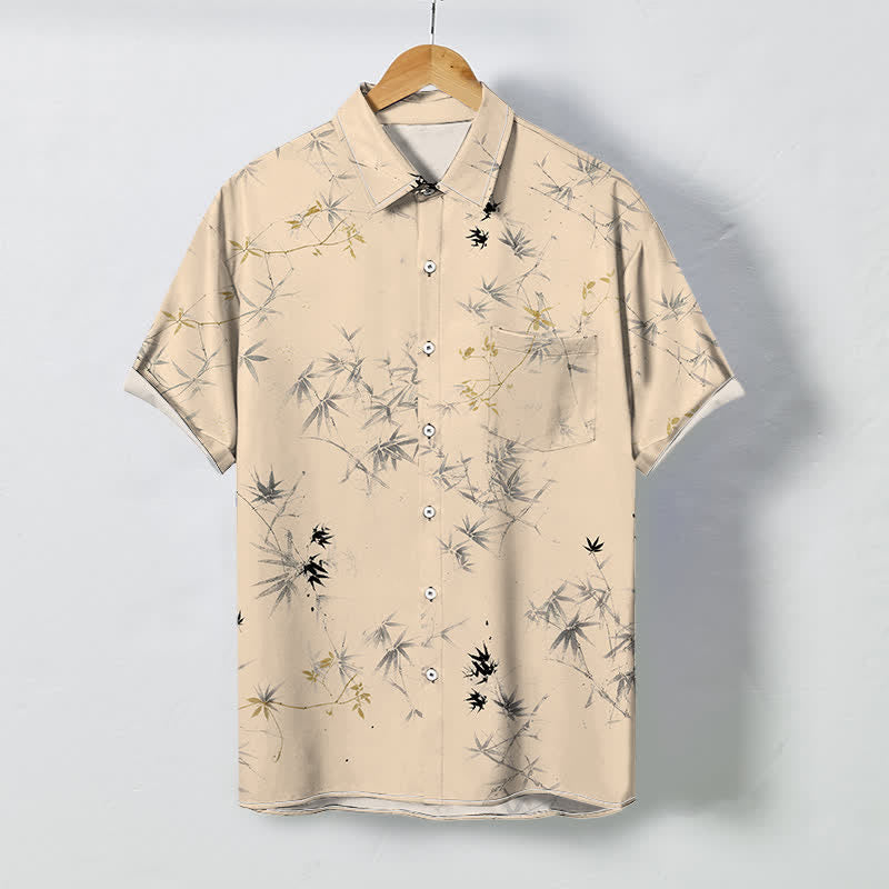 Buddha Stones Kurzarmhemd für Herren mit Bambusblattmuster und Knöpfen, atmungsaktiv - Weizen - US/ UK/AU48, EU58 (4XL) - image 5