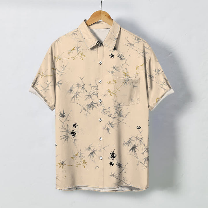 Buddha Stones Kurzarmhemd für Herren mit Bambusblattmuster und Knöpfen, atmungsaktiv - Weizen - US/ UK/AU48, EU58 (4XL) - image 5