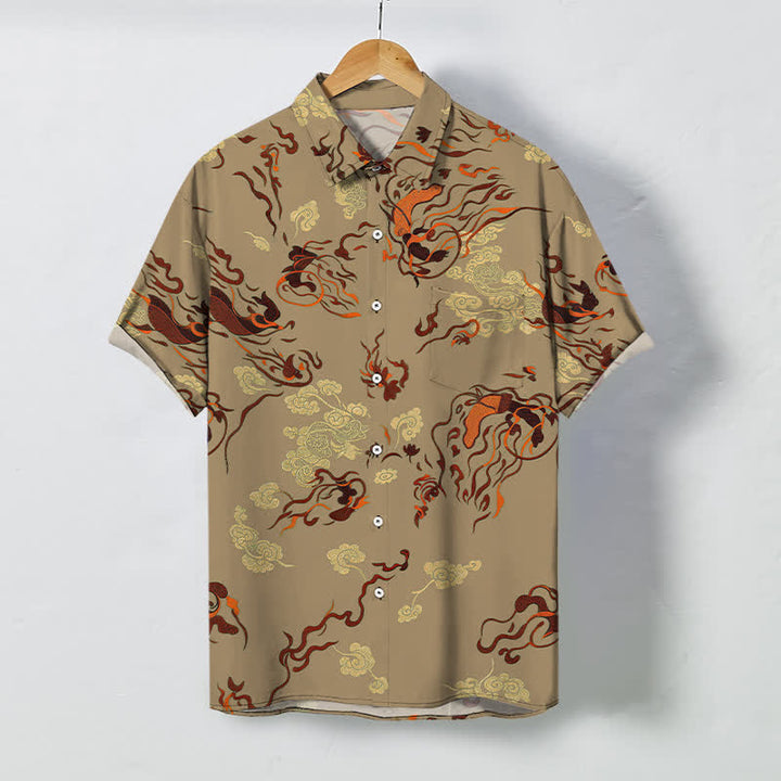Buddha Stones Atmungsaktives Herren-Kurzarmhemd mit abstraktem, erdfarbenem Wirbelmuster und Knöpfen - Bräunen - US/ UK/AU48, EU58 (4XL) - image 0