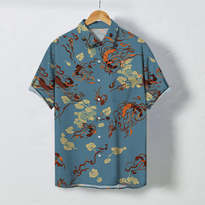 Buddha Stones Atmungsaktives Herren-Kurzarmhemd mit abstraktem, erdfarbenem Wirbelmuster und Knöpfen - SteelBlue - US/ UK/AU48, EU58 (4XL) - image 5