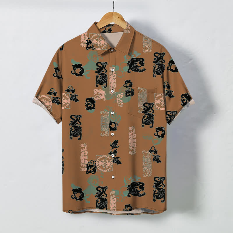 Buddha Stones Vintage-Herrenhemd mit türkisfarbenem Buchstabenmuster und Knöpfen, atmungsaktiv, Kurzarm - Peru - US/ UK/AU48, EU58 (4XL) - image 5