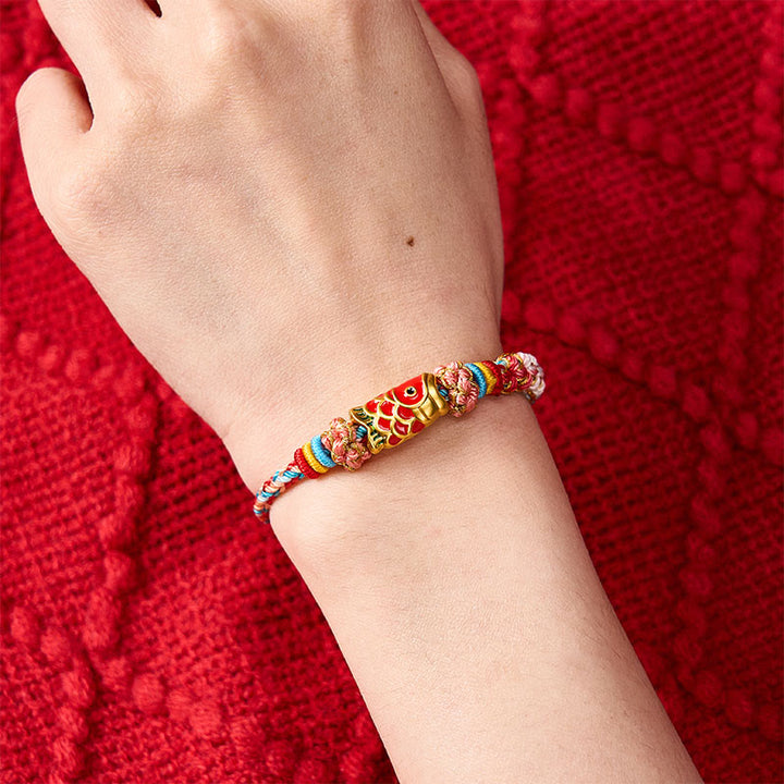 Buddha Stones Handgewebtes Seilarmband mit Pfirsichblütenmotiv und Koi-Fisch-Erfolgssymbol - image 10