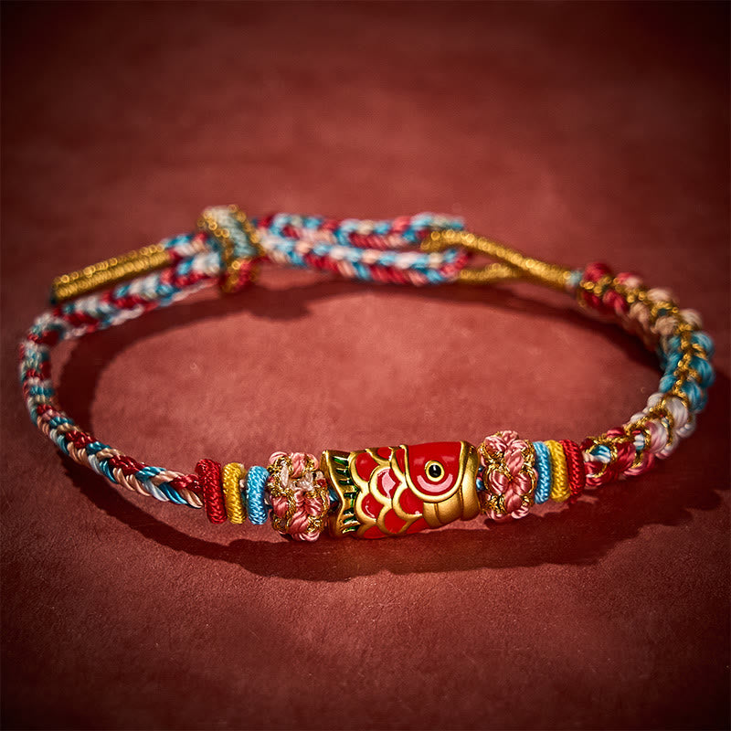 Buddha Stones Handgewebtes Seilarmband mit Pfirsichblütenmotiv und Koi-Fisch-Erfolgssymbol - image 1