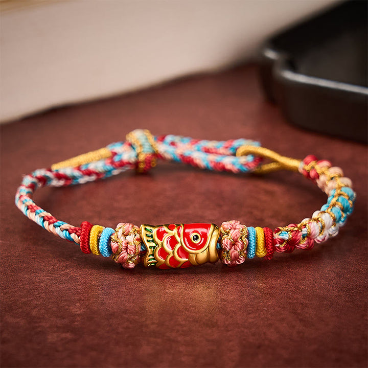Buddha Stones Handgewebtes Seilarmband mit Pfirsichblütenmotiv und Koi-Fisch-Erfolgssymbol - image 11