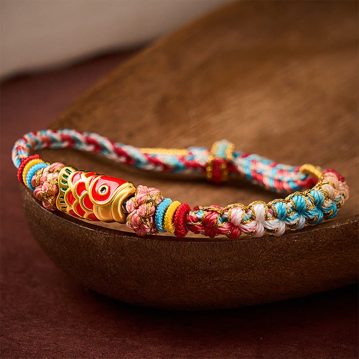 Buddha Stones Handgewebtes Seilarmband mit Pfirsichblütenmotiv und Koi-Fisch-Erfolgssymbol - image 3