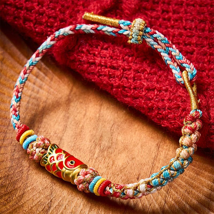 Buddha Stones Handgewebtes Seilarmband mit Pfirsichblütenmotiv und Koi-Fisch-Erfolgssymbol - Koi-Karpfen (Handgelenkumfang: 14-19 cm) - image 0