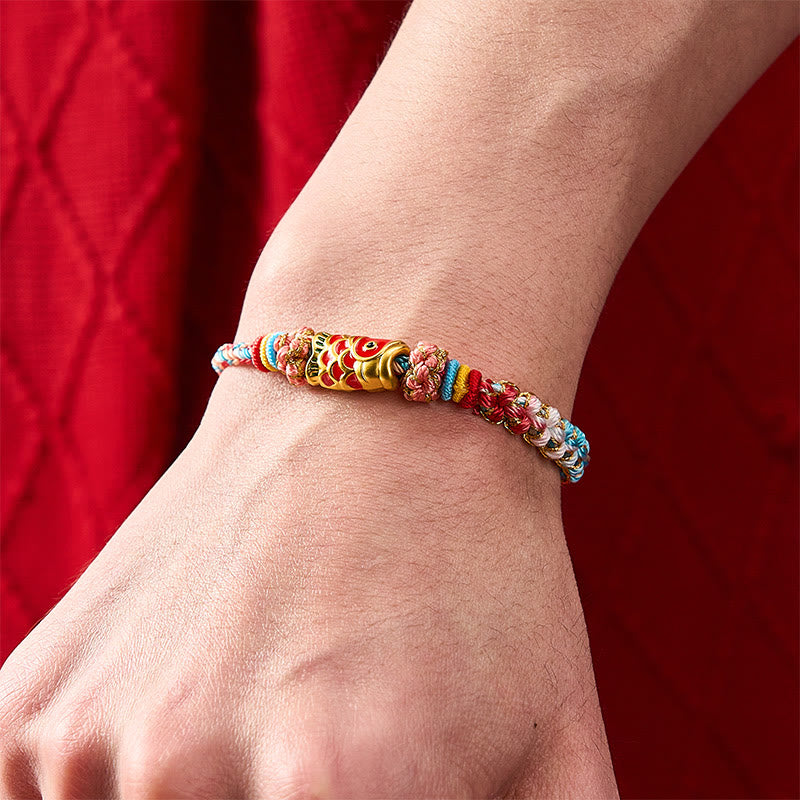 Buddha Stones Handgewebtes Seilarmband mit Pfirsichblütenmotiv und Koi-Fisch-Erfolgssymbol - image 4