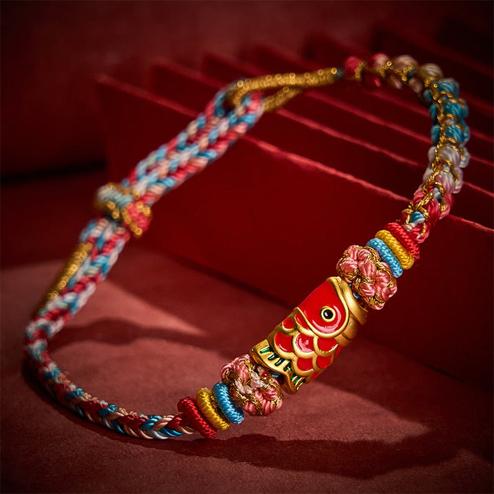 Buddha Stones Handgewebtes Seilarmband mit Pfirsichblütenmotiv und Koi-Fisch-Erfolgssymbol - image 2