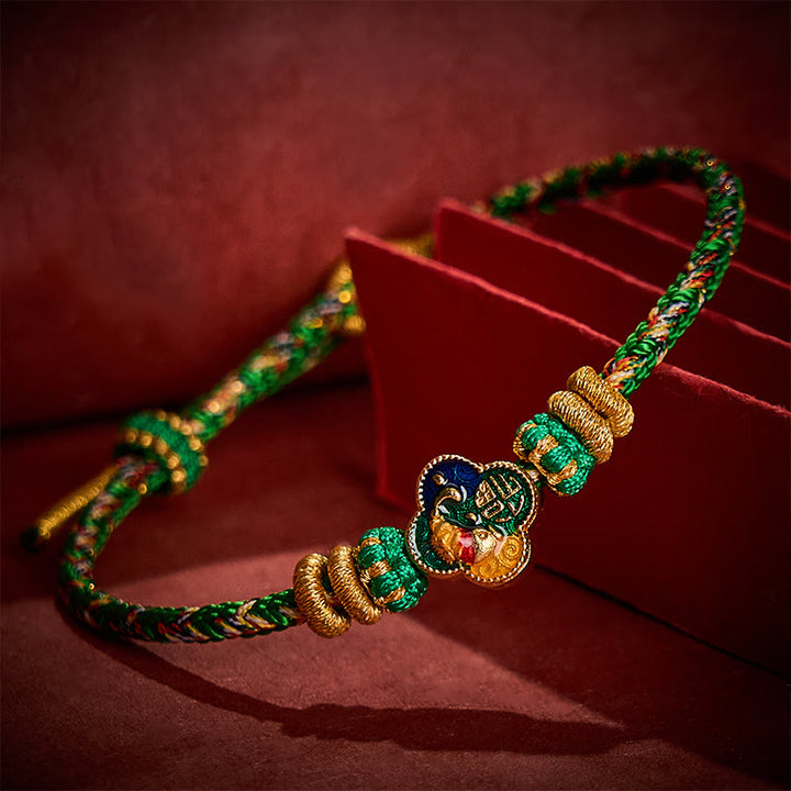 Buddha Stones Handgewebtes Seilarmband mit Koi-Fisch-Motiv und Fu-Zeichen - image 3