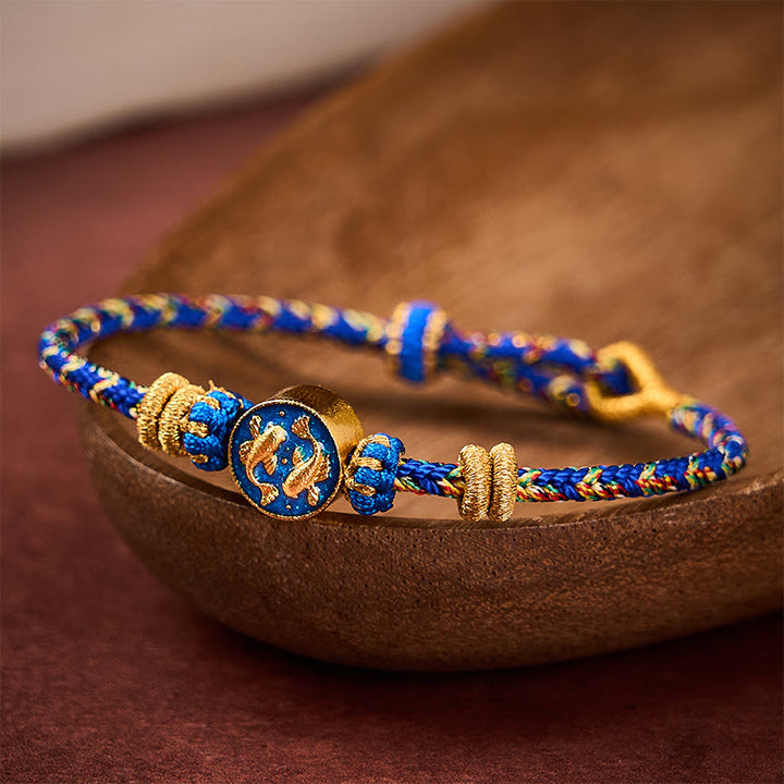 Buddha Stones Handgewebtes Armband aus doppeltem goldenem Koi-Fisch-Seil - image 3