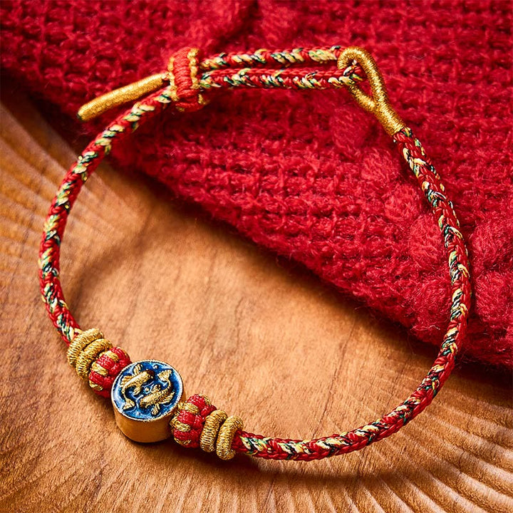 Buddha Stones Handgewebtes Armband aus doppeltem goldenem Koi-Fisch-Seil - Rot (Handgelenkumfang: 14-19 cm) - image 14