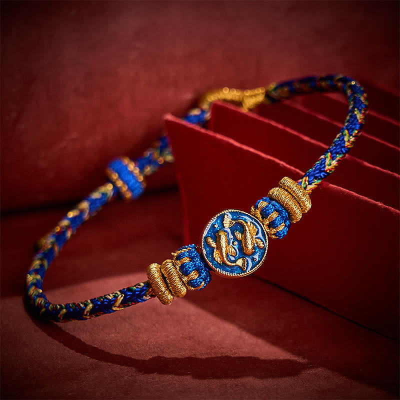 Buddha Stones Handgewebtes Armband aus doppeltem goldenem Koi-Fisch-Seil - Blau (Handgelenkumfang: 14-19 cm) - image 0