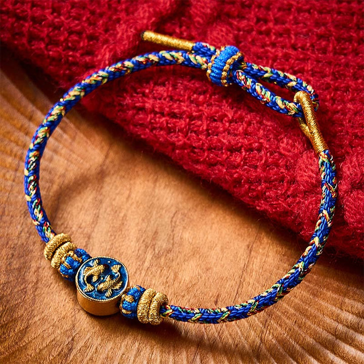 Buddha Stones Handgewebtes Armband aus doppeltem goldenem Koi-Fisch-Seil - image 1
