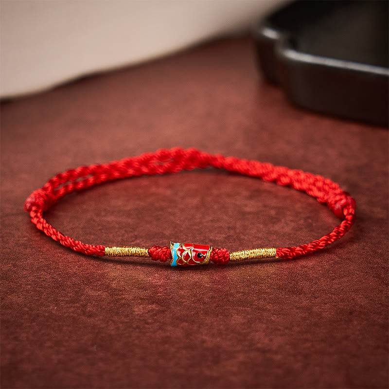 Buddha Stones Handgewebtes Armband aus rotem Garn mit Glückskoi-Fisch-Anhänger und verstellbarem Kupferanhänger - Koi-Karpfen (Erfolg ♥ Entschlossenheit) - image 0