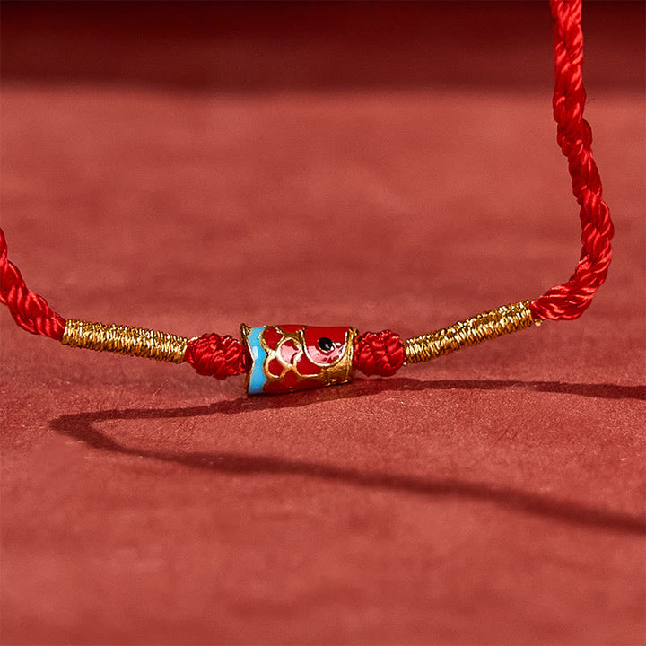 Buddha Stones Handgewebtes Armband aus rotem Garn mit Glückskoi-Fisch-Anhänger und verstellbarem Kupferanhänger - image 5