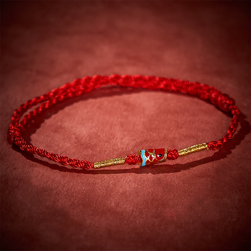 Buddha Stones Handgewebtes Armband aus rotem Garn mit Glückskoi-Fisch-Anhänger und verstellbarem Kupferanhänger - image 2