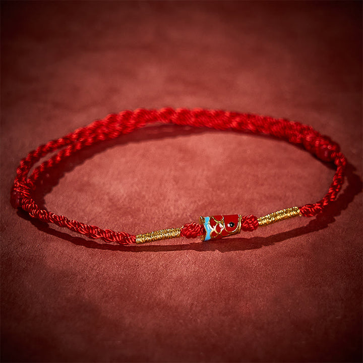 Buddha Stones Handgewebtes Armband aus rotem Garn mit Glückskoi-Fisch-Anhänger und verstellbarem Kupferanhänger - image 2