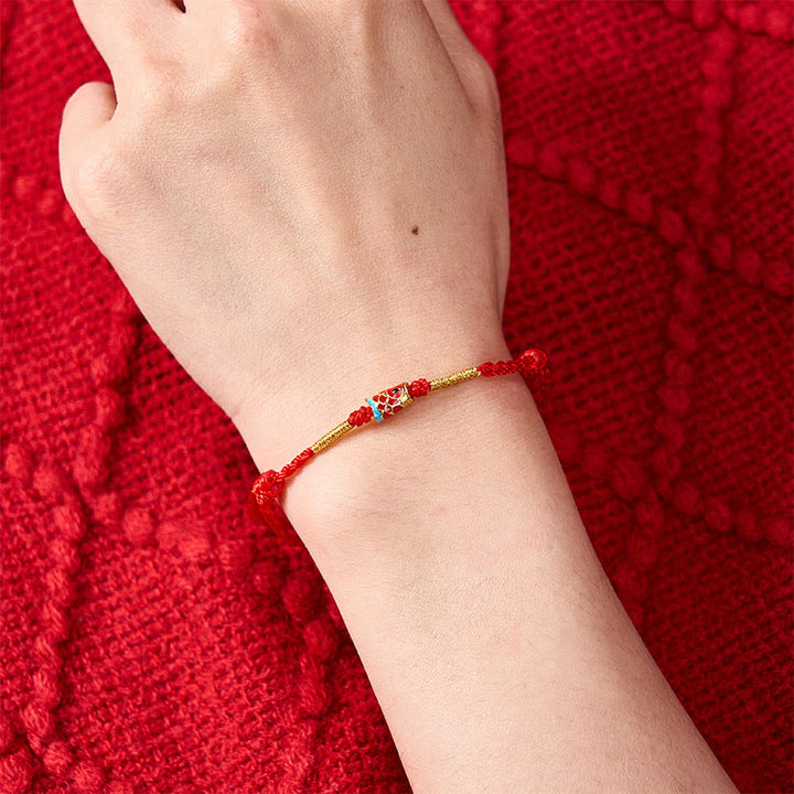 Buddha Stones Handgewebtes Armband aus rotem Garn mit Glückskoi-Fisch-Anhänger und verstellbarem Kupferanhänger - image 4