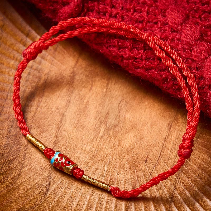 Buddha Stones Handgewebtes Armband aus rotem Garn mit Glückskoi-Fisch-Anhänger und verstellbarem Kupferanhänger - image 1
