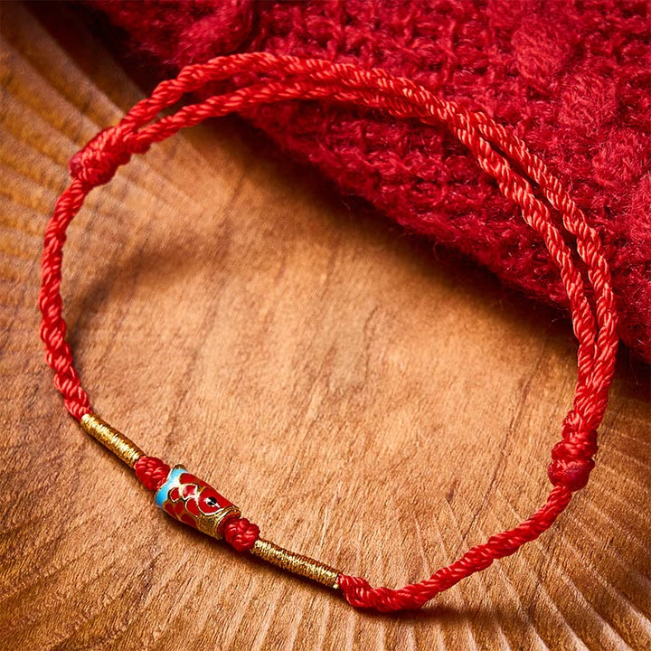 Buddha Stones Handgewebtes Armband aus rotem Garn mit Glückskoi-Fisch-Anhänger und verstellbarem Kupferanhänger - image 1