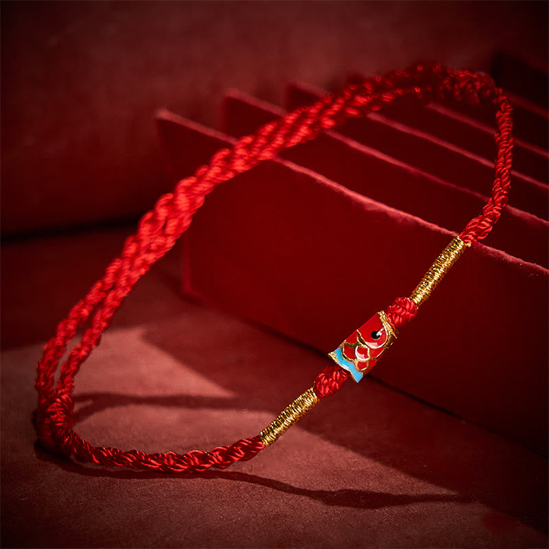 Buddha Stones Handgewebtes Armband aus rotem Garn mit Glückskoi-Fisch-Anhänger und verstellbarem Kupferanhänger - image 3