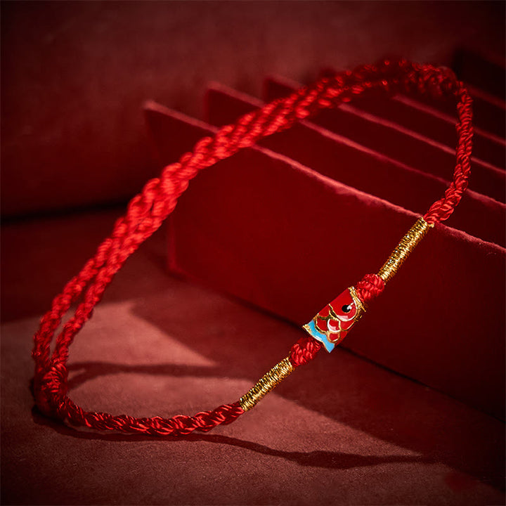 Buddha Stones Handgewebtes Armband aus rotem Garn mit Glückskoi-Fisch-Anhänger und verstellbarem Kupferanhänger - image 3