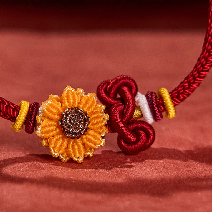 Buddha Stones Handgewebtes rotes Sonnenblumen-Glücksarmband - image 9