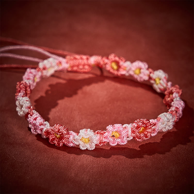 Buddha Stones Handgewebtes Armband aus pastellfarbenem Gänseblümchen-Farbverlauf - Rosa (Handgelenkumfang: 14-17 cm) - image 9