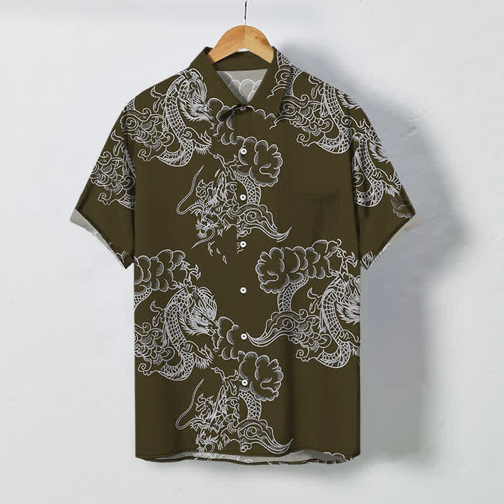 Buddha Stones Atmungsaktives Herren-Kurzarmhemd mit Vintage-Blumenmuster und Knöpfen - Dunkelolivgrün - US/ UK/AU48, EU58 (4XL) - image 5