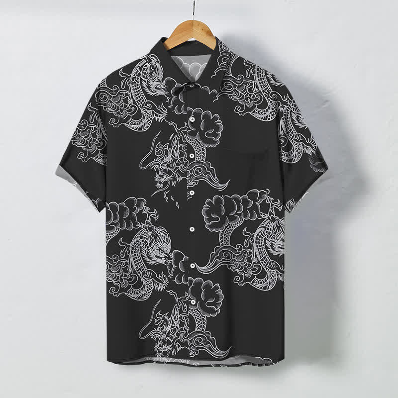 Buddha Stones Atmungsaktives Herren-Kurzarmhemd mit Vintage-Blumenmuster und Knöpfen - Schwarz - US/ UK/AU48, EU58 (4XL) - image 7