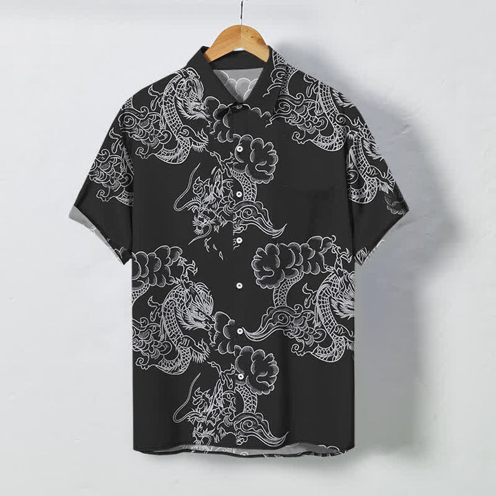Buddha Stones Atmungsaktives Herren-Kurzarmhemd mit Vintage-Blumenmuster und Knöpfen - Schwarz - US/ UK/AU48, EU58 (4XL) - image 7