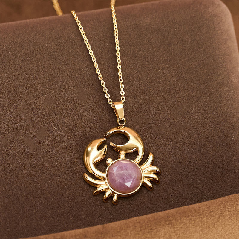 Buddha Stones Vergoldete Amethyst-Krabben-Halskette für inneren Frieden - Amethyst (Stressabbau ♥ Intuition) - image 0