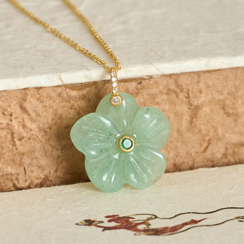 Buddha Stones Halskette aus natürlicher grüner Aventurin-Fünfblattblume – Symbol für Positivität - image 3