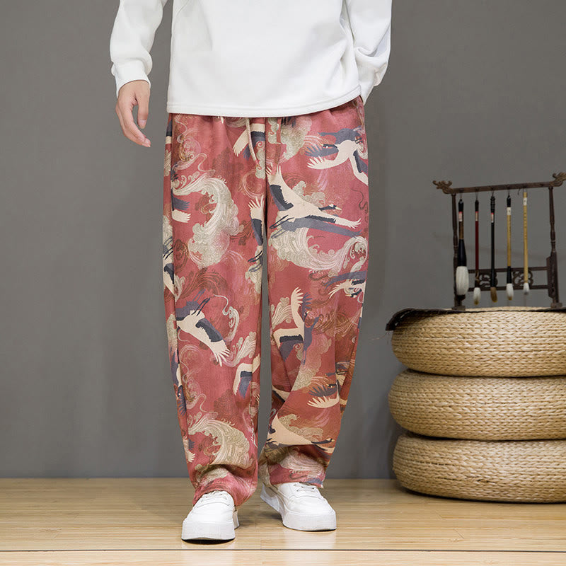 Buddha Stones Lässige Haremshose mit Kranichmuster, Kordelzug und Taschen für Herren – ideal für Frühling und Sommer - image 11