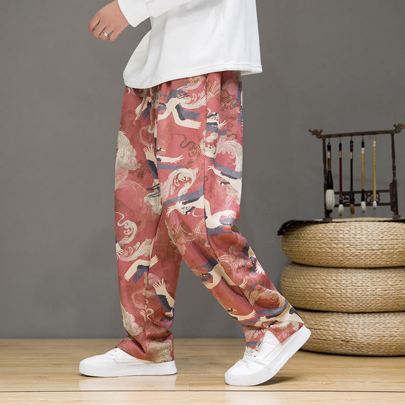 Buddha Stones Lässige Haremshose mit Kranichmuster, Kordelzug und Taschen für Herren – ideal für Frühling und Sommer - image 14