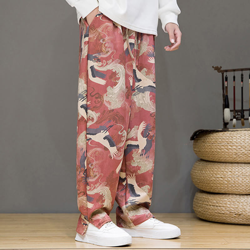 Buddha Stones Lässige Haremshose mit Kranichmuster, Kordelzug und Taschen für Herren – ideal für Frühling und Sommer - image 12