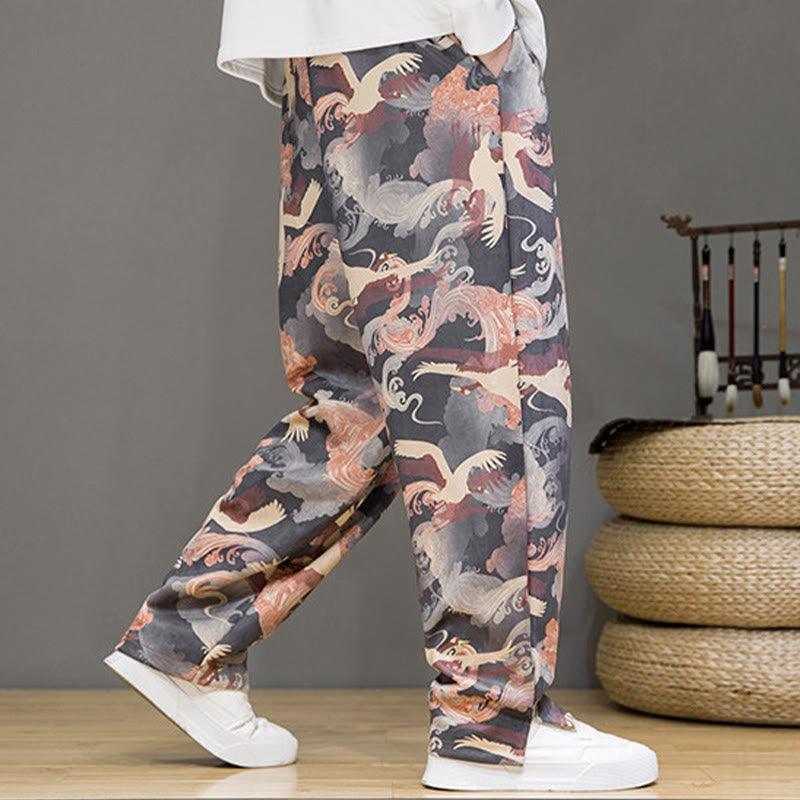 Buddha Stones Lässige Haremshose mit Kranichmuster, Kordelzug und Taschen für Herren – ideal für Frühling und Sommer - image 22