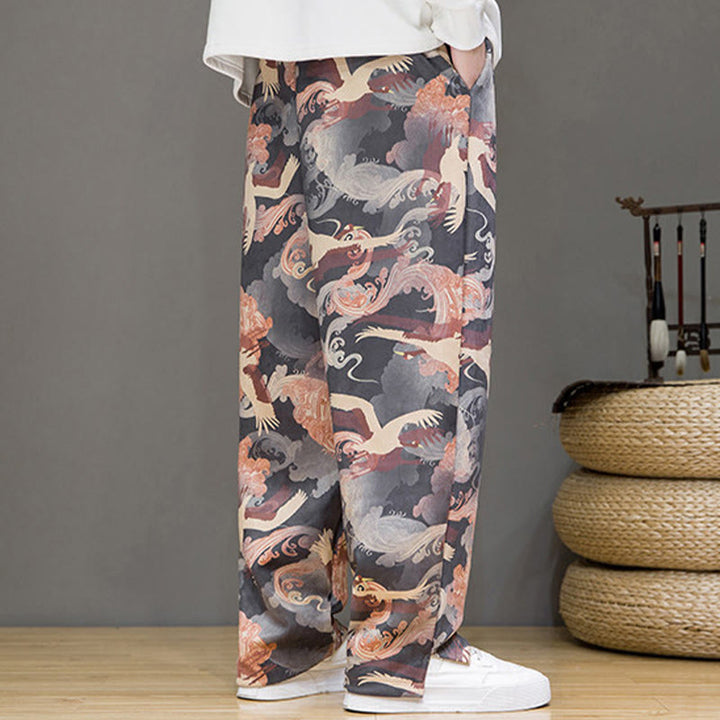 Buddha Stones Lässige Haremshose mit Kranichmuster, Kordelzug und Taschen für Herren – ideal für Frühling und Sommer - image 23