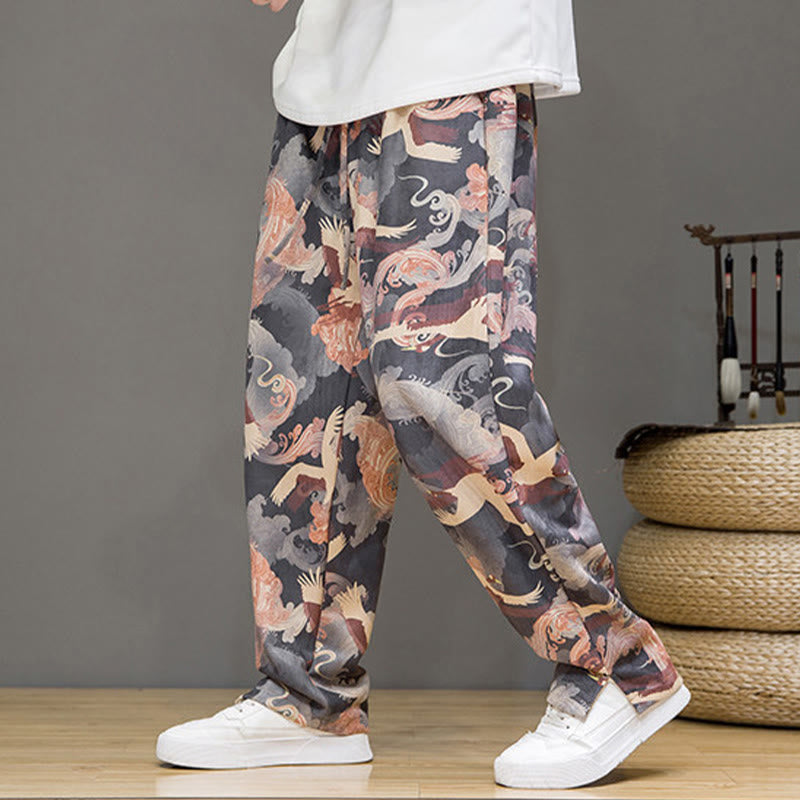 Buddha Stones Lässige Haremshose mit Kranichmuster, Kordelzug und Taschen für Herren – ideal für Frühling und Sommer - Grau - US/ UK/AU44, EU54 (4XL) - image 20